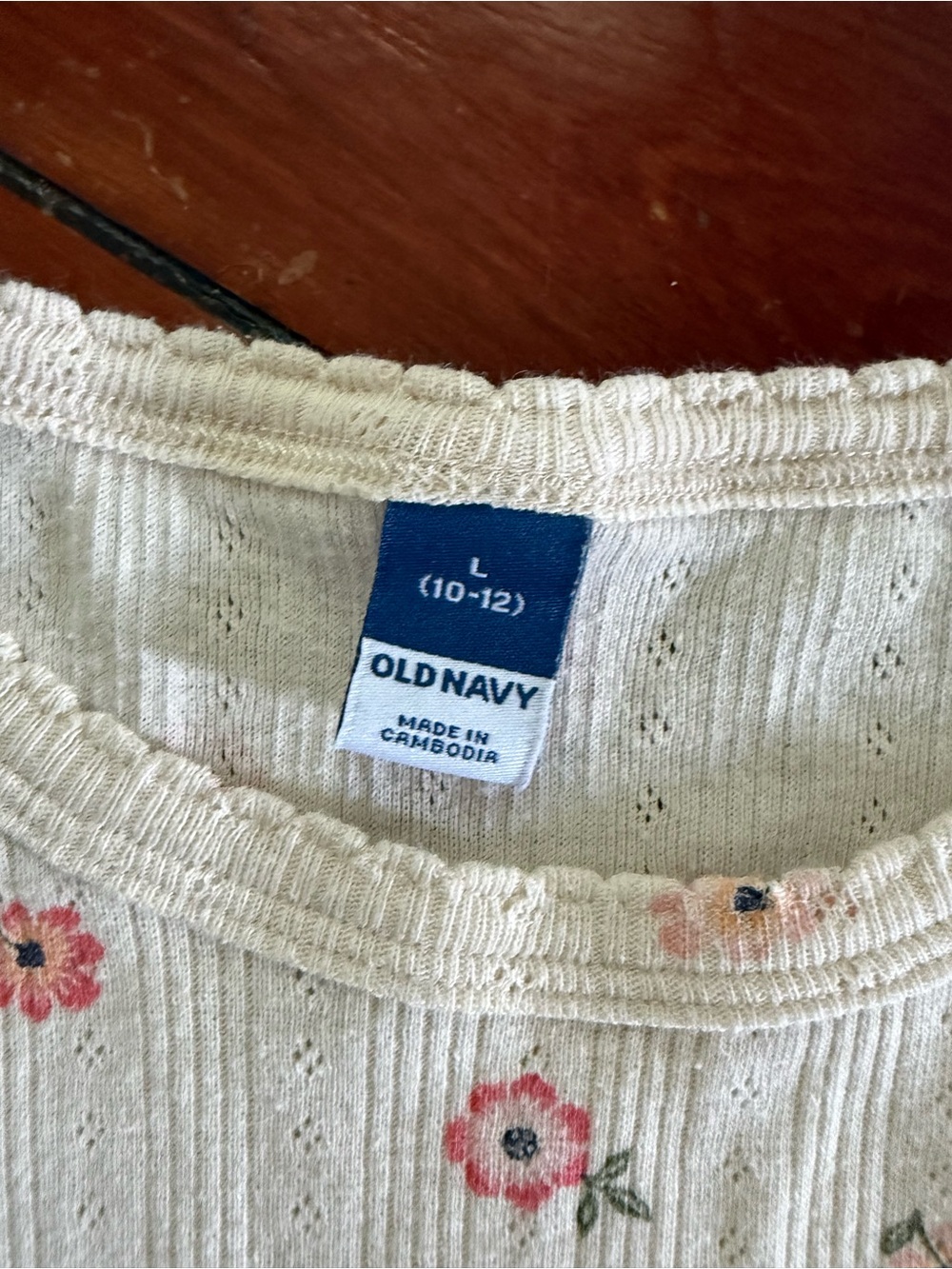 Old Navy Cream Ribbed Short Sleeve Tee with Pink Floral Print - Picture 2 of 2